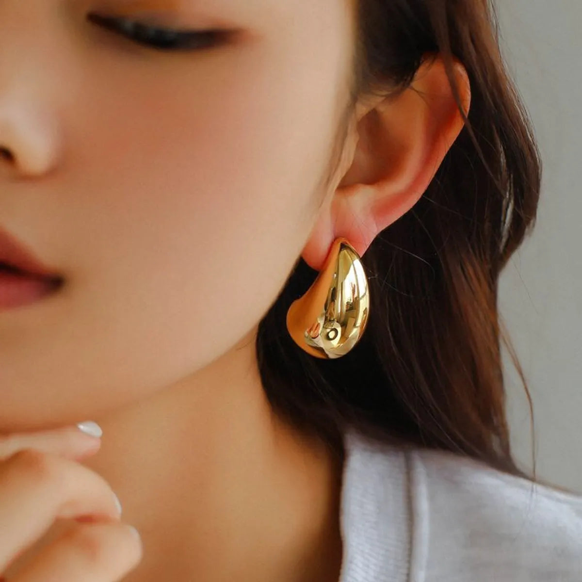 1 Pair Simple Style Water Droplets Plating Metal 18k Gold Plated Ear Studs