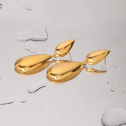 1 Pair Simple Style Water Droplets Plating Stainless Steel 18k Gold Plated Drop Earrings