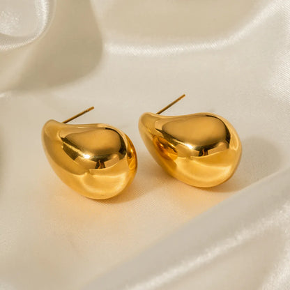 1 Pair Simple Style Water Droplets Plating Stainless Steel 18k Gold Plated Earrings