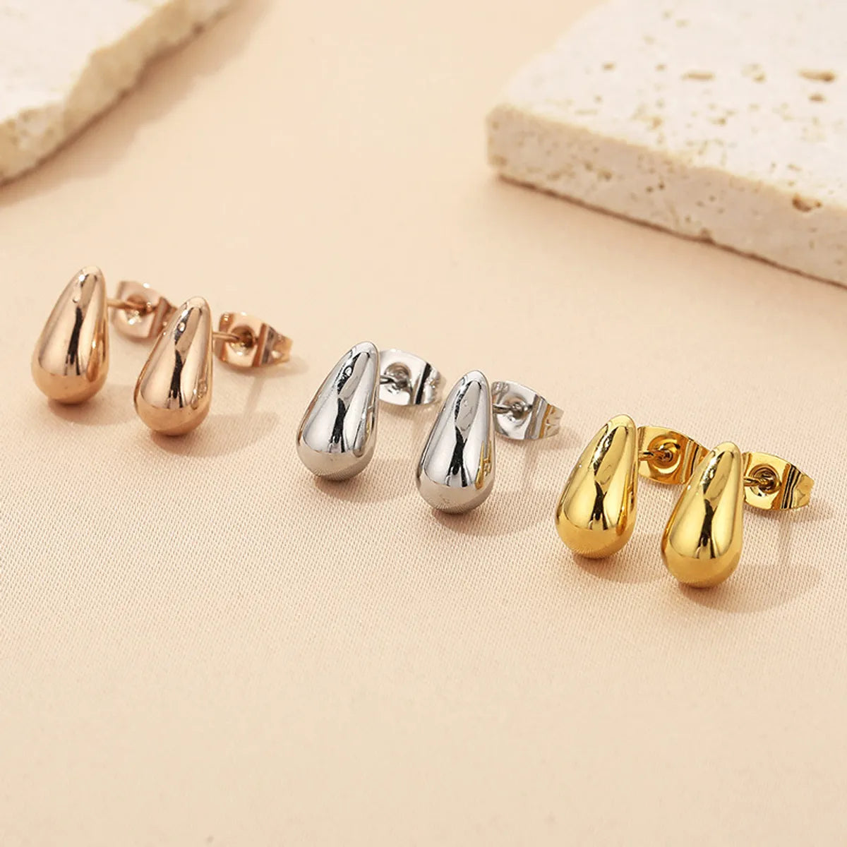 1 Pair Simple Style Water Droplets Plating Stainless Steel Earrings