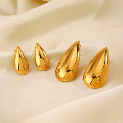 1 Pair Simple Style Water Droplets Polishing Plating 304 Stainless Steel 18K Gold Plated Ear Studs