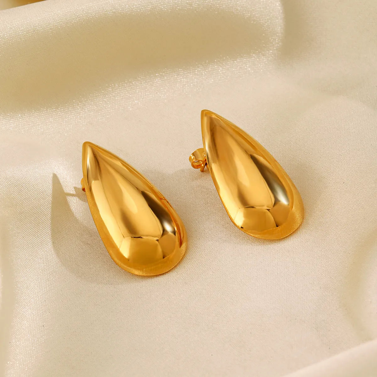 1 Pair Simple Style Water Droplets Polishing Plating 304 Stainless Steel 18K Gold Plated Ear Studs