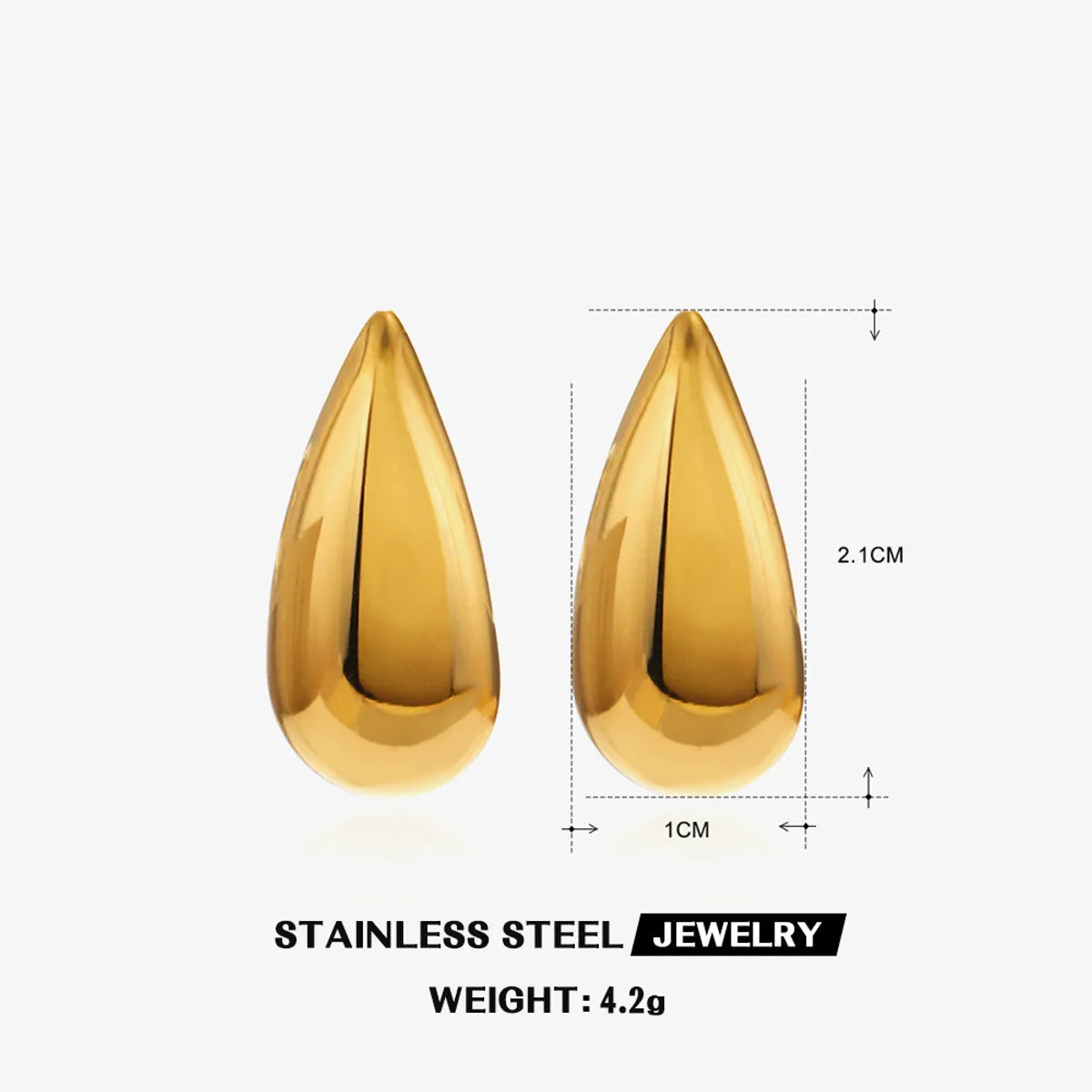 1 Pair Simple Style Water Droplets Polishing Plating 304 Stainless Steel 18K Gold Plated Ear Studs