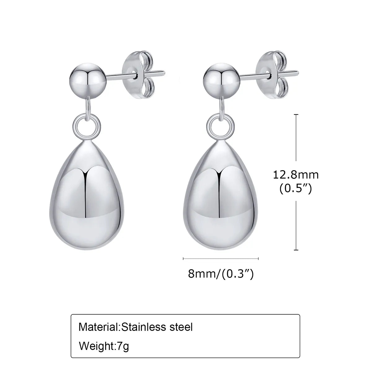 1 Pair Simple Style Water Droplets Polishing Plating Stainless Steel 18k Gold Plated Drop Earrings