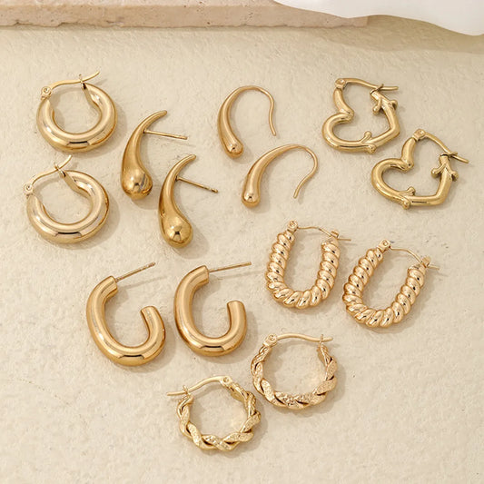 1 Pair Simple Style Water Droplets Polishing Plating Stainless Steel Gold Plated Ear Studs