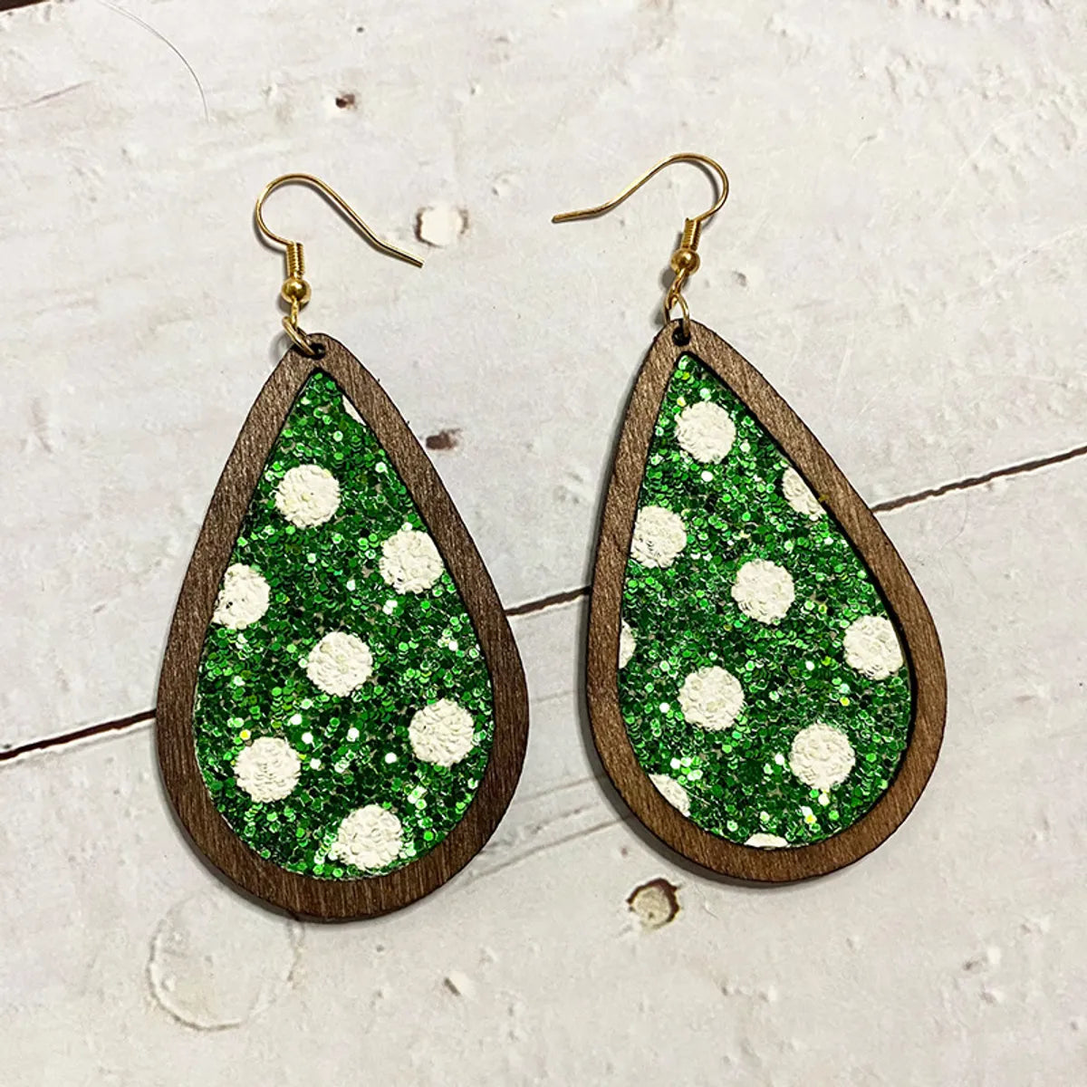 1 Pair Simple Style Water Droplets Printing Wood Drop Earrings