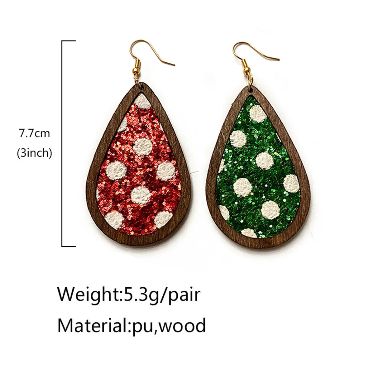 1 Pair Simple Style Water Droplets Printing Wood Drop Earrings