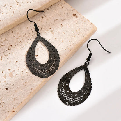 1 Pair Simple Style Water Droplets Stainless Steel Plating Hollow Out Black Plated Drop Earrings