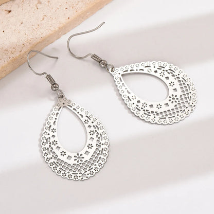 1 Pair Simple Style Water Droplets Stainless Steel Plating Hollow Out Black Plated Drop Earrings