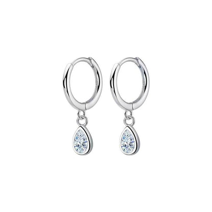 1 Pair Simple Style Water Droplets Inlay Sterling Silver Zircon Drop Earrings