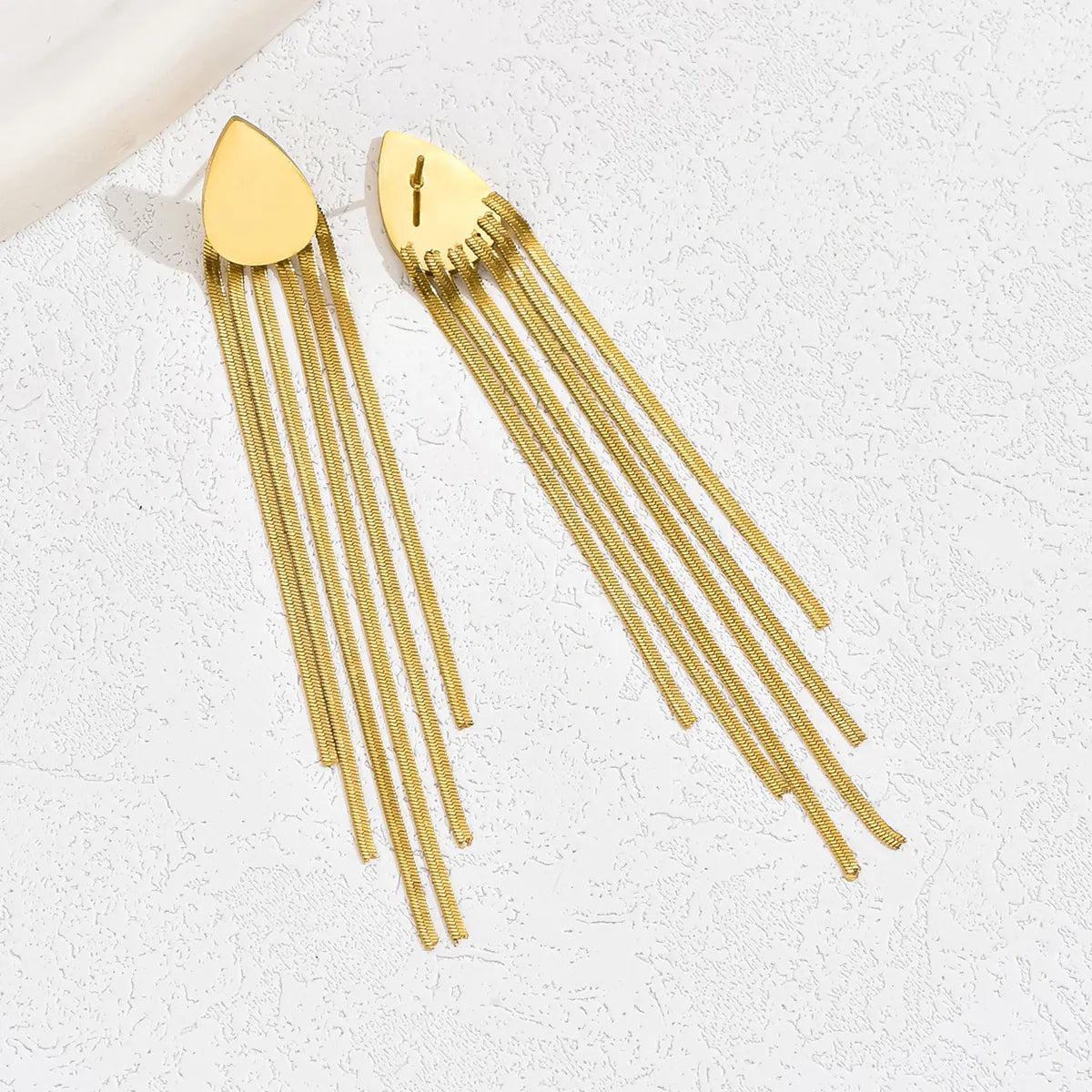 1 Pair Simple Style Water Droplets Tassel Stainless Steel Drop Earrings