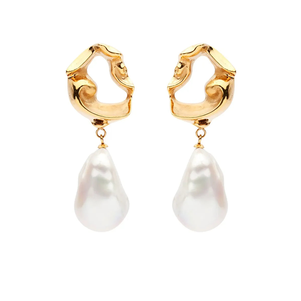 1 Pair Simple Style Waves Plating Freshwater Pearl Copper Drop Earrings