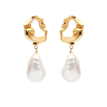 1 Pair Simple Style Waves Plating Freshwater Pearl Copper Drop Earrings