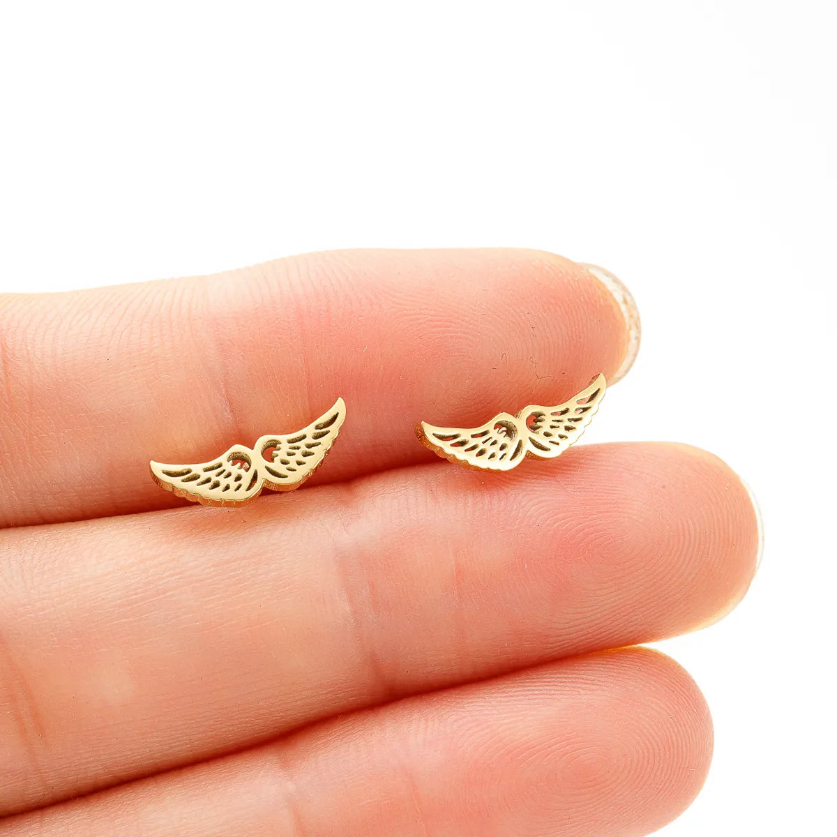 1 Pair Simple Style Wings Polishing Stainless Steel 18k Gold Plated Ear Studs