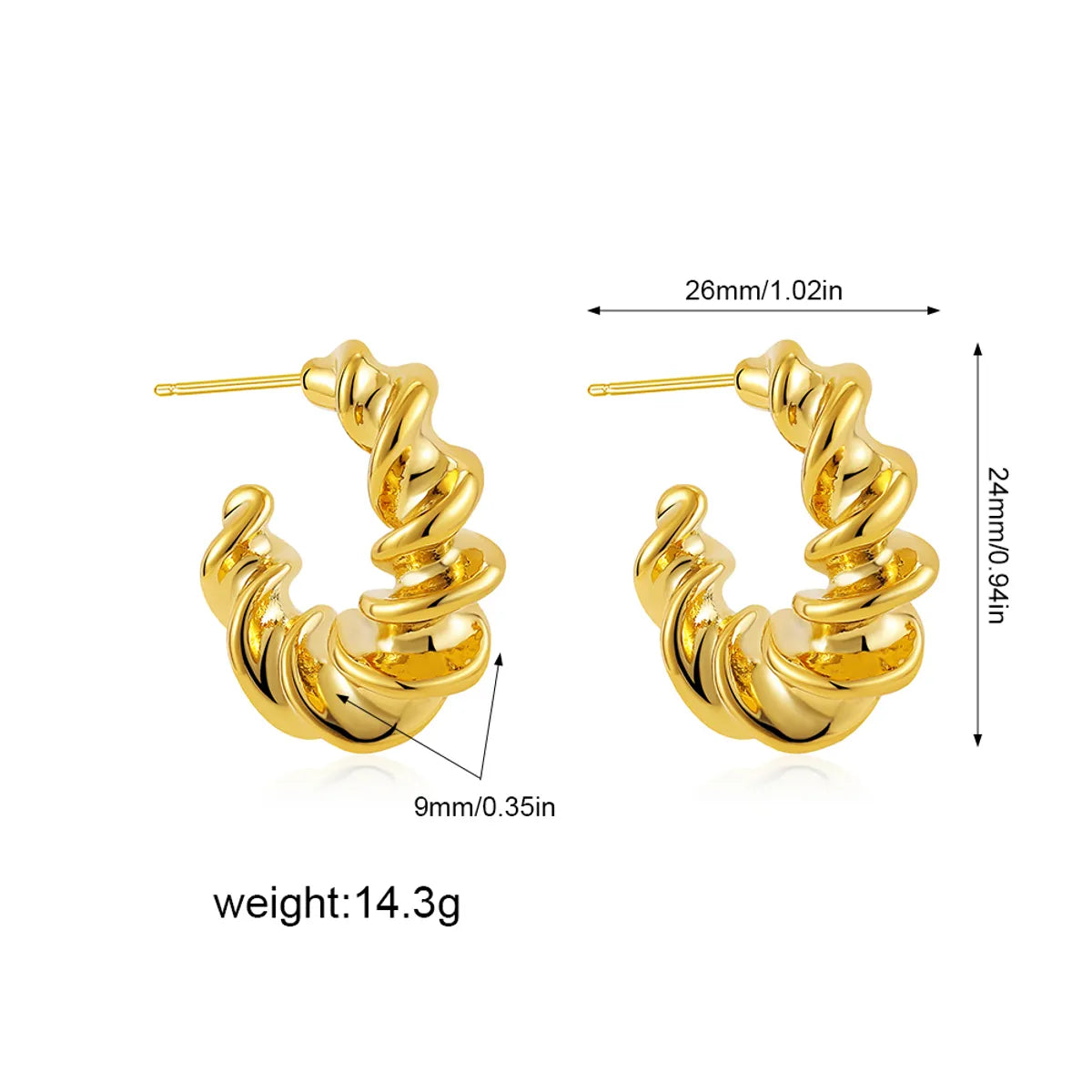 1 Pair Solid Color Cool Style C Shape 304 Stainless Steel Ear Studs