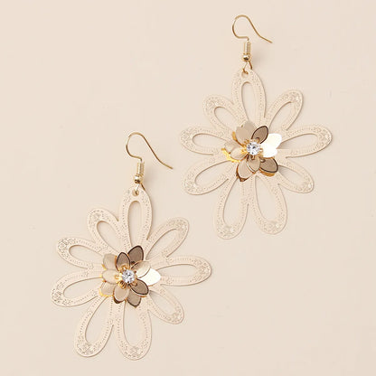 1 Pair Solid Color Flower Inlay Copper Zircon Gold Plated Drop Earrings