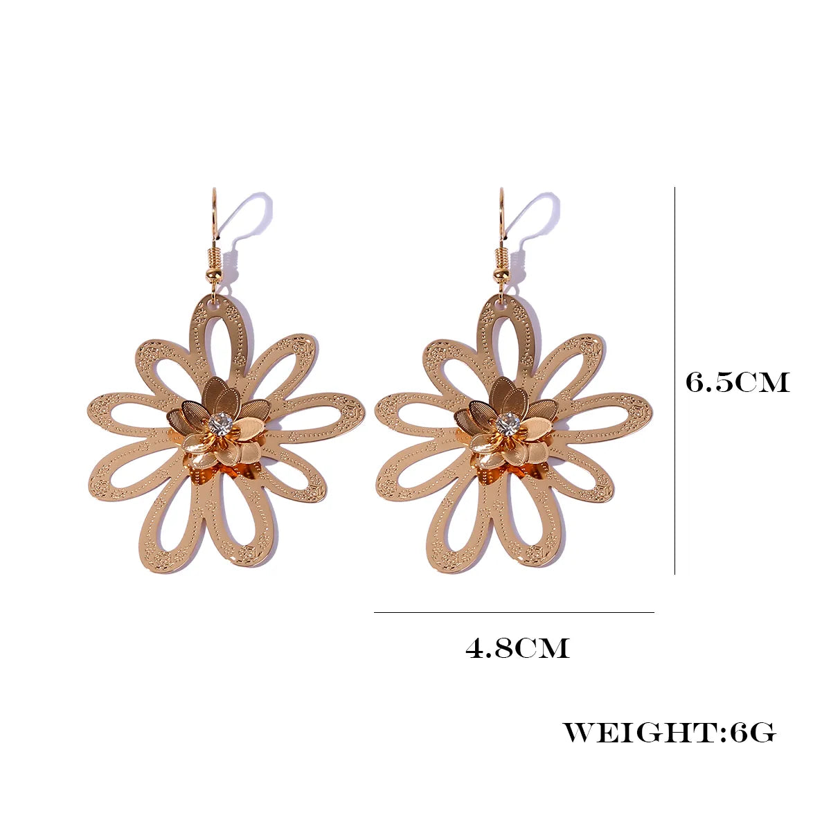 1 Pair Solid Color Flower Inlay Copper Zircon Gold Plated Drop Earrings