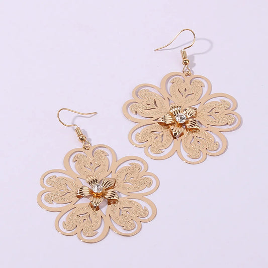 1 Pair Solid Color Flower Plating Inlay Copper Zircon Gold Plated Drop Earrings