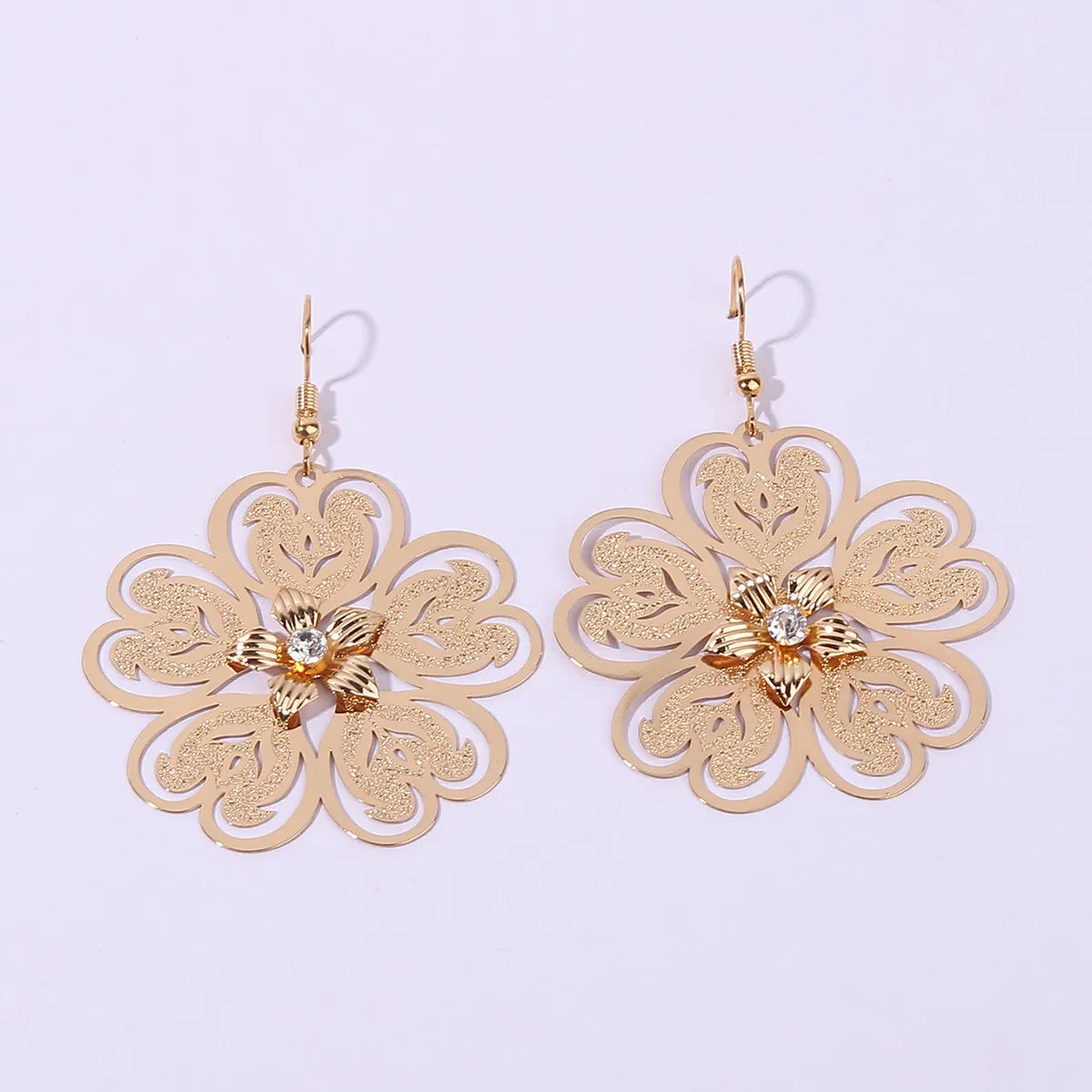 1 Pair Solid Color Flower Plating Inlay Copper Zircon Gold Plated Drop Earrings