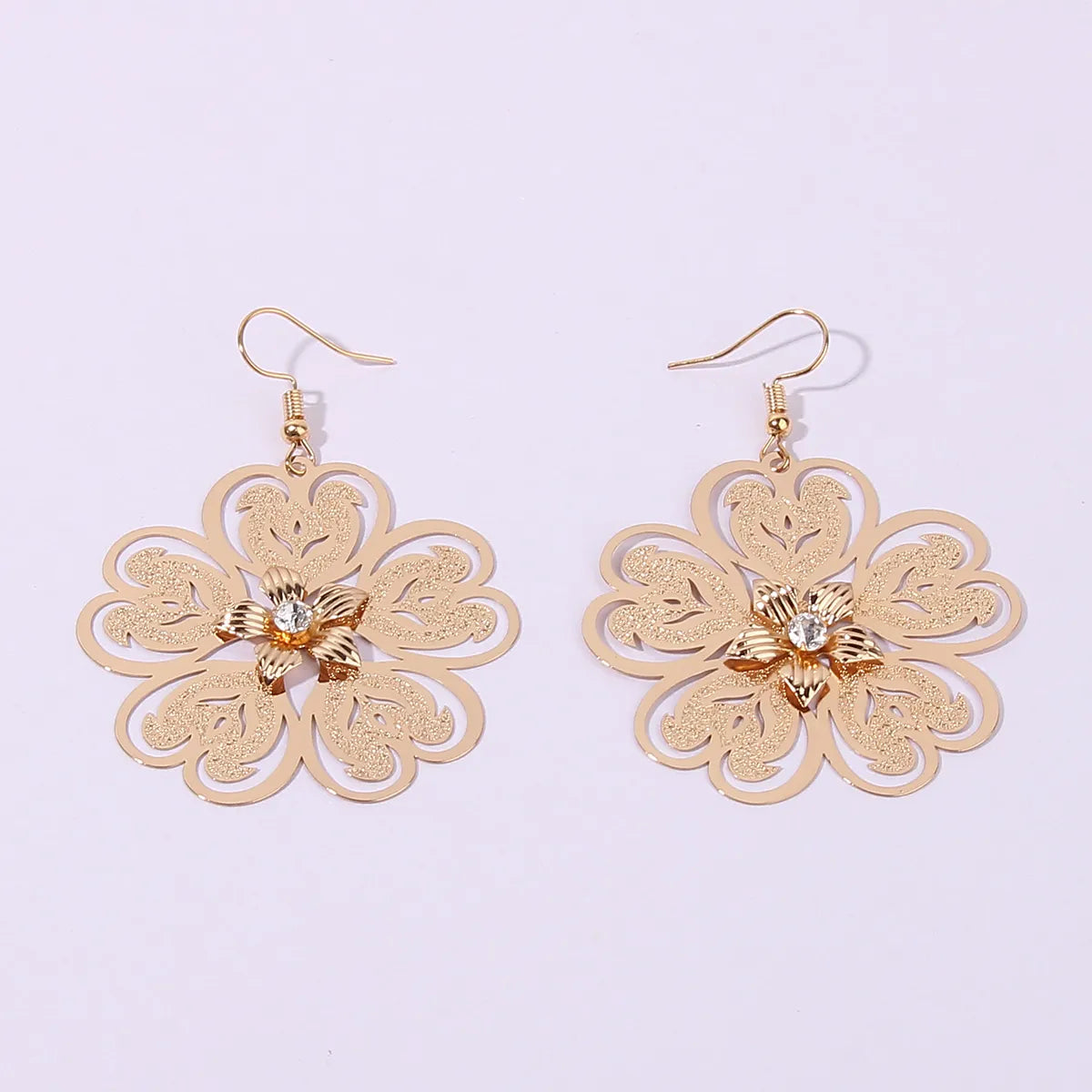 1 Pair Solid Color Flower Plating Inlay Copper Zircon Gold Plated Drop Earrings