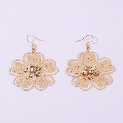 1 Pair Solid Color Flower Plating Inlay Copper Zircon Gold Plated Drop Earrings