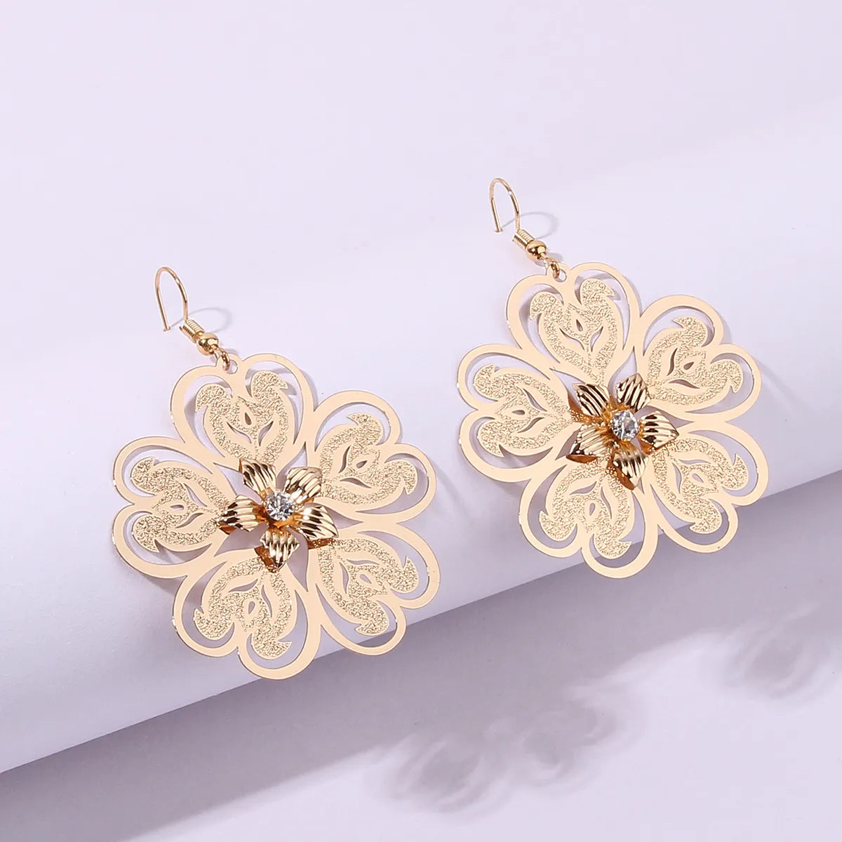 1 Pair Solid Color Flower Plating Inlay Copper Zircon Gold Plated Drop Earrings