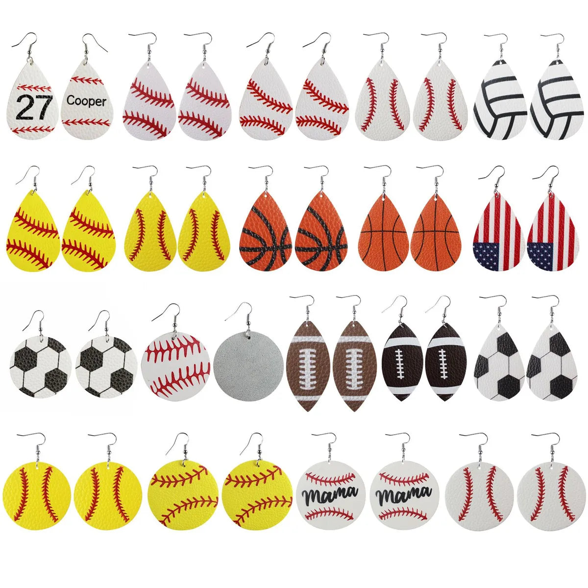 1 Pair Sports Ball Basketball Football Pu Leather Printing Women's Drop Earrings