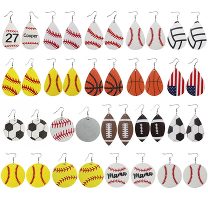 1 Pair Sports Ball Basketball Football Pu Leather Printing Women's Drop Earrings