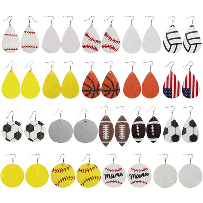 1 Pair Sports Ball Basketball Football Pu Leather Printing Women's Drop Earrings