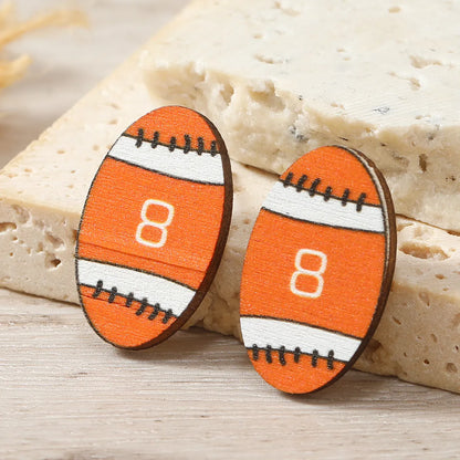 1 Pair Sports Rugby Painted Wood Ear Studs