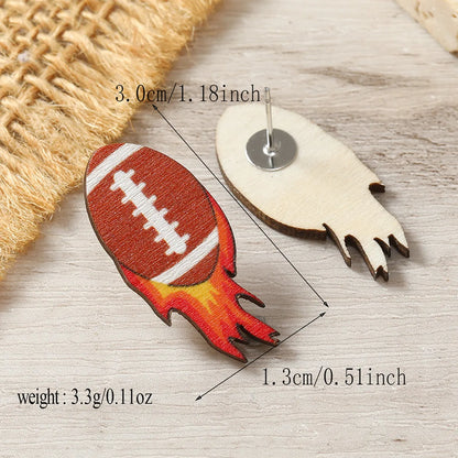 1 Pair Sports Rugby Painted Wood Ear Studs