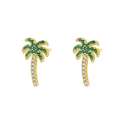 1 Pair Sterling Silver 925 Silver Lipstick Coconut Tree Ear Studs