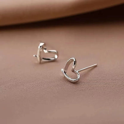 1 Pair Sterling Silver Heart Shape Ear Studs