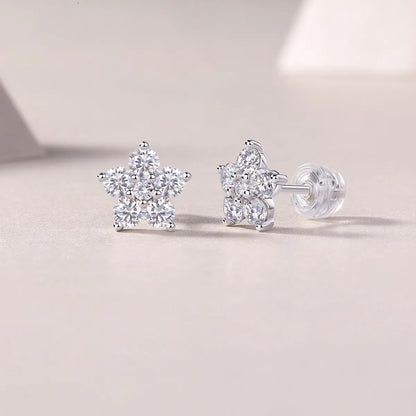 1 Pair Sterling Silver Moissanite Star Ear Studs