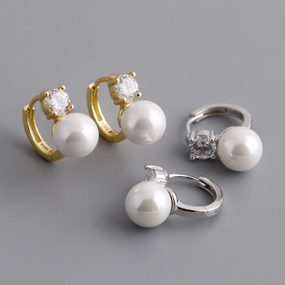 1 Pair Sterling Silver Pearl Solid Color Earrings