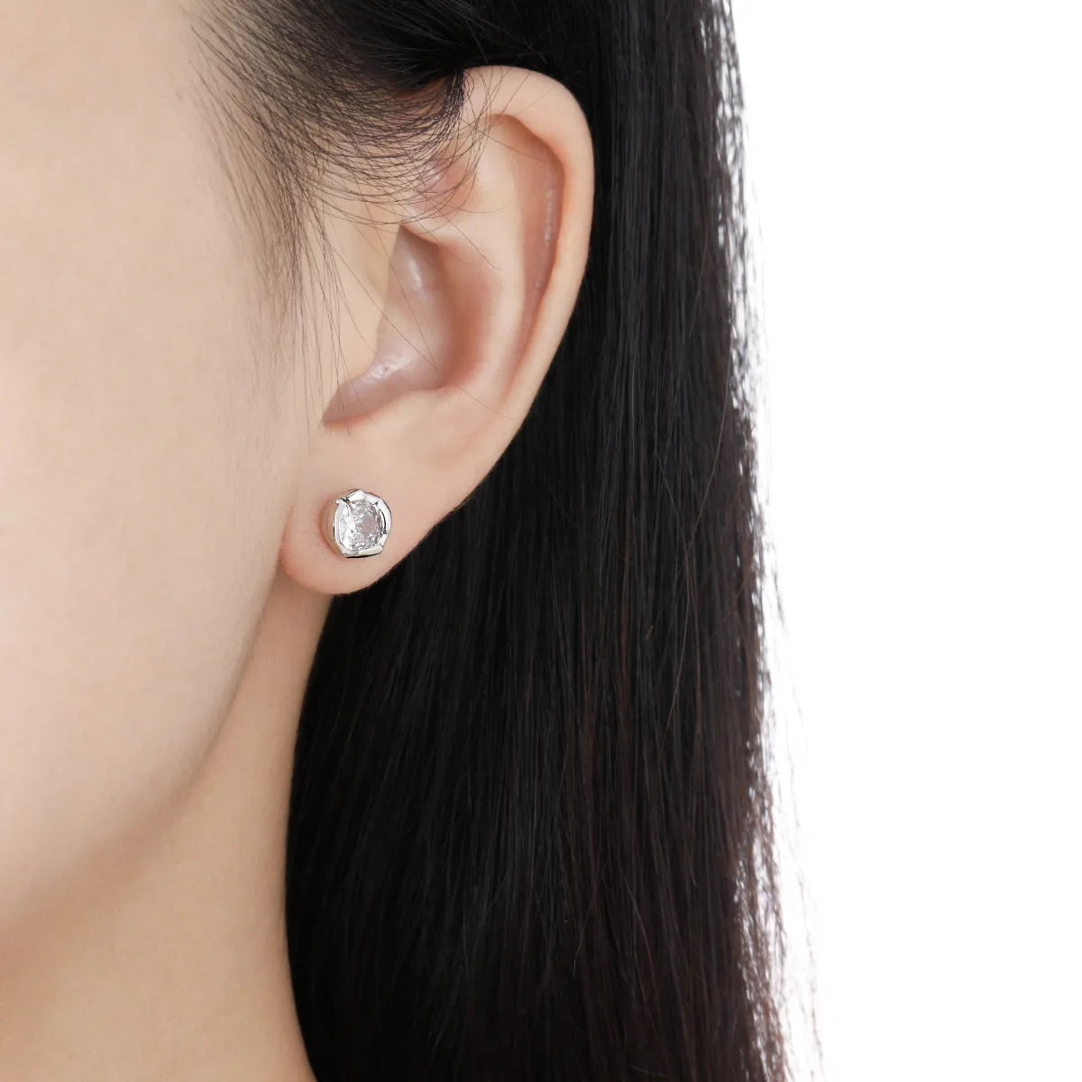 1 Pair Sterling Silver Zircon Geometric Ear Studs