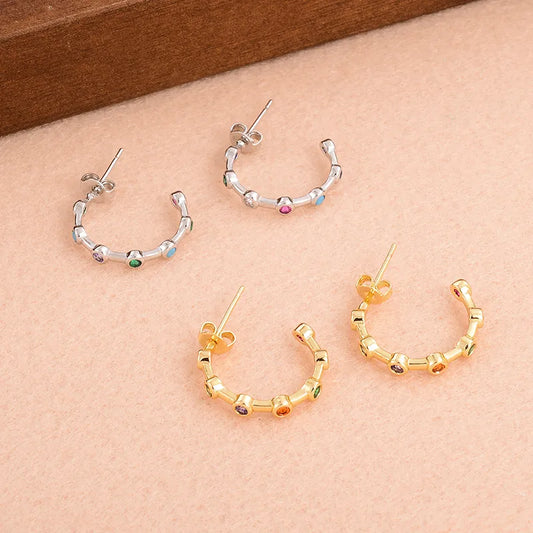 1 Pair Streetwear C Shape Plating Inlay Copper Zircon Ear Studs