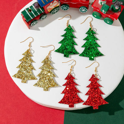 1 Pair Streetwear Christmas Tree Pu Leather Drop Earrings