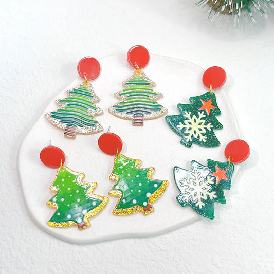 1 Pair Streetwear Christmas Tree Stoving Varnish Arylic Drop Earrings