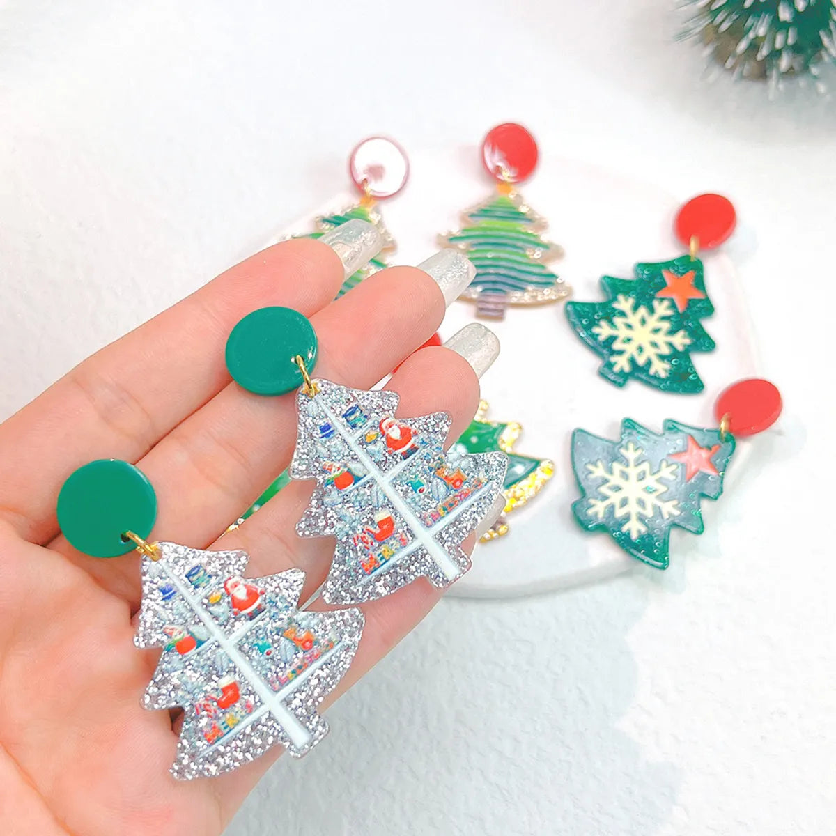 1 Pair Streetwear Christmas Tree Stoving Varnish Arylic Drop Earrings