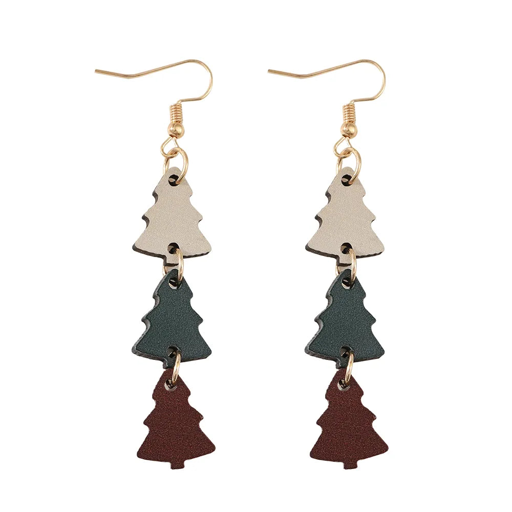 1 Pair Streetwear Christmas Tree Wood Drop Earrings