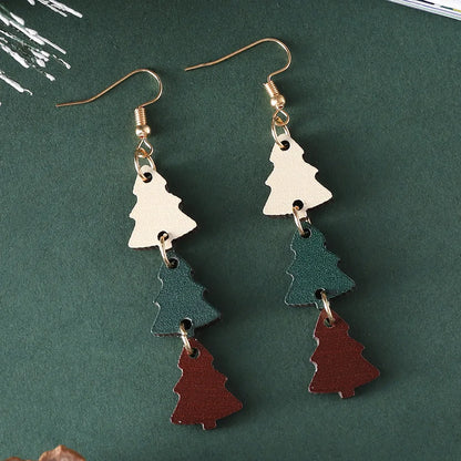 1 Pair Streetwear Christmas Tree Wood Drop Earrings