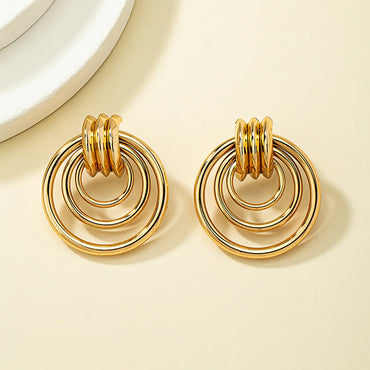 1 Pair Streetwear Circle Plating Hollow Out Metal Drop Earrings