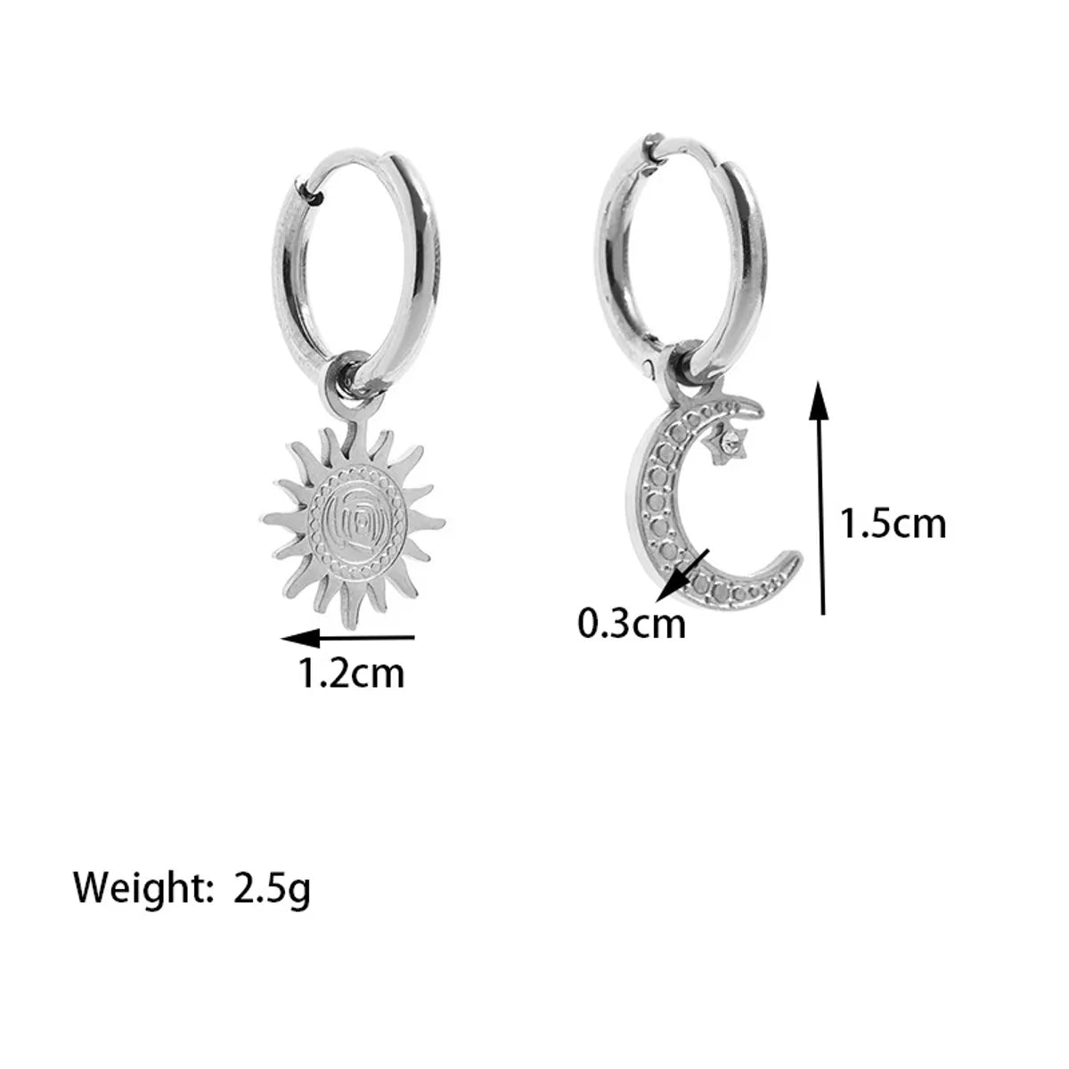 1 Pair Streetwear Commute Star Moon Asymmetrical Polishing Plating 304 Stainless Steel 18K Gold Plated Drop Earrings