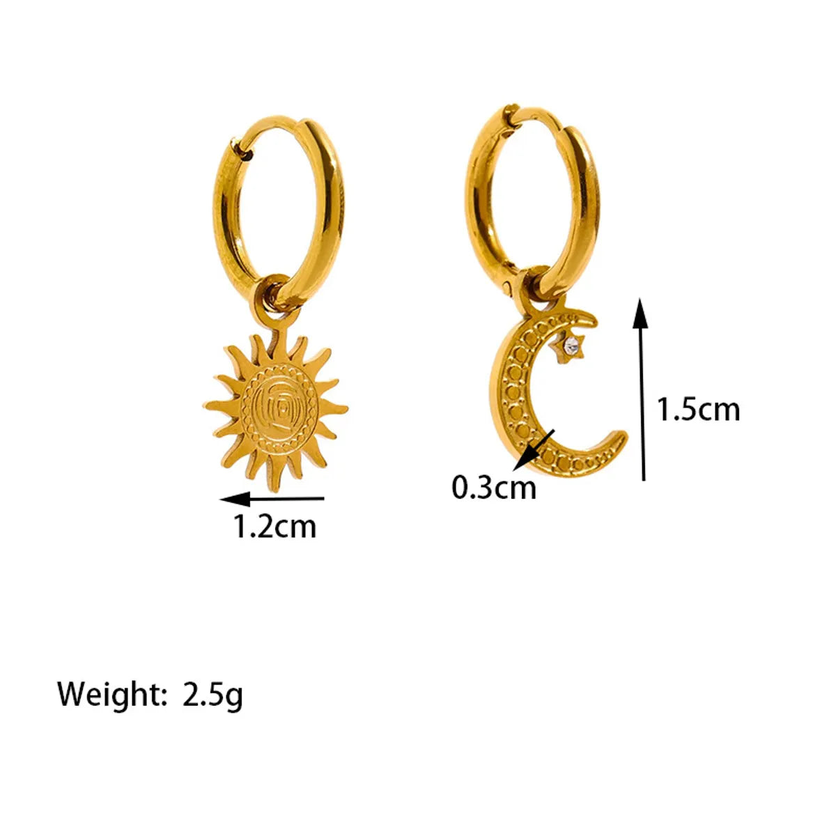 1 Pair Streetwear Commute Star Moon Asymmetrical Polishing Plating 304 Stainless Steel 18K Gold Plated Drop Earrings