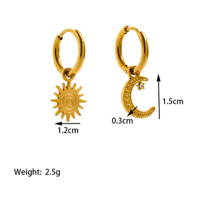 1 Pair Streetwear Commute Star Moon Asymmetrical Polishing Plating 304 Stainless Steel 18K Gold Plated Drop Earrings