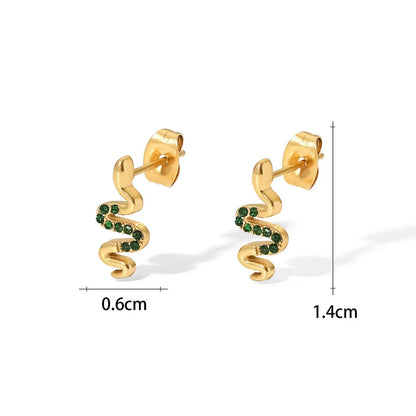 1 Pair Streetwear Cool Style Snake Inlay 304 Stainless Steel Zircon 18K Gold Plated Ear Studs