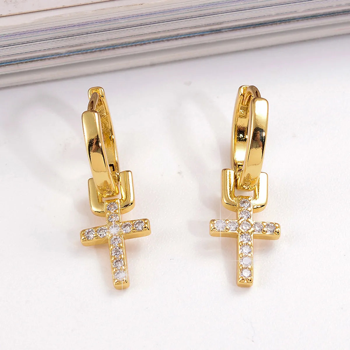 1 Pair Streetwear Cross Devil's Eye Plating Inlay Copper Zircon Drop Earrings