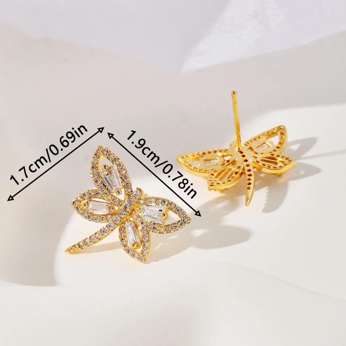 1 Pair Streetwear Dragonfly Plating Inlay Copper Zircon 18K Gold Plated Ear Studs