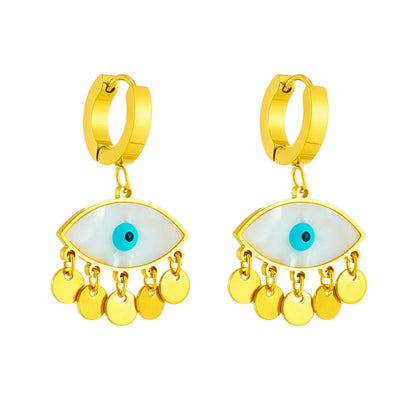 1 Pair Streetwear Eye Plating Titanium Steel 18k Gold Plated Drop Earrings